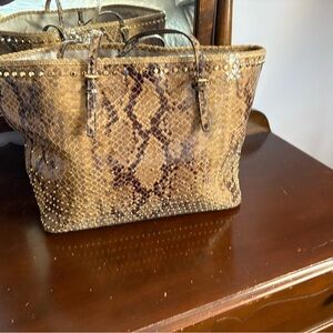 Michael Kors Tan and Brown Snake Print Tote